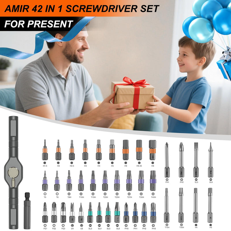 AMIR 42 in 1 Magnetic Screwdriver Set, DIY Ratchet Screwdriver Set Magnetic with Multi Bit, Precision Repair Tool Kit for Tools Home Improvement Computer Bicycle