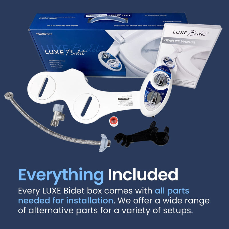 LUXE Bidet NEO 185 - Dual Nozzle, Self-Cleaning, Non-Electric Bidet Attachment for Toilet Seat, Adjustable Water Pressure, Rear & Feminine Wash (Blue) Blue