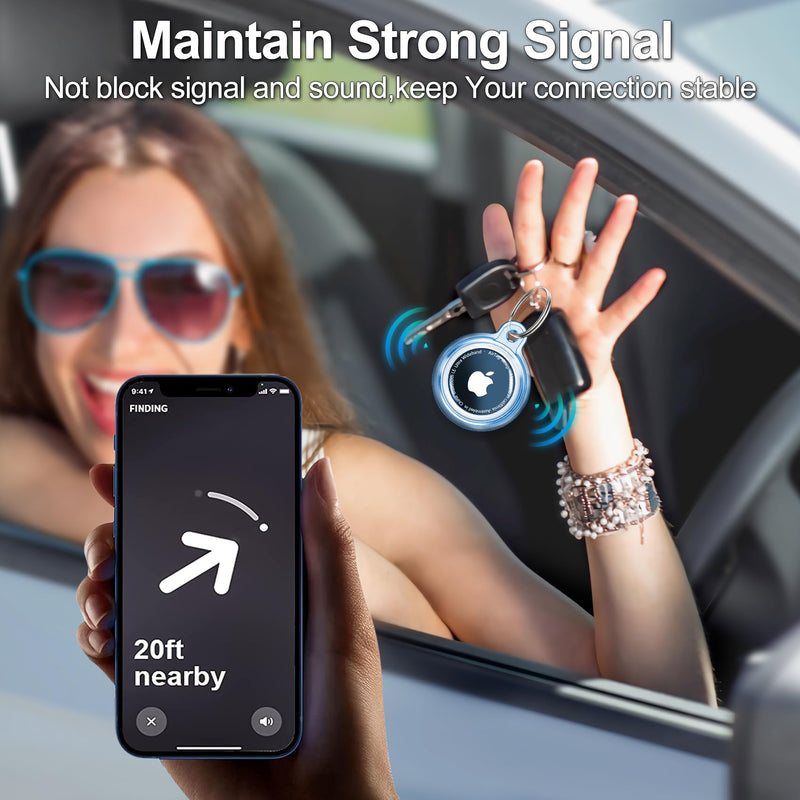 4 Pack Holder for 2nd Gen (2026) & 1st Gen, Silicone Protective Case with Key Ring, Clear Smoke Tea Blue & Pink Locator Tracker Accessories