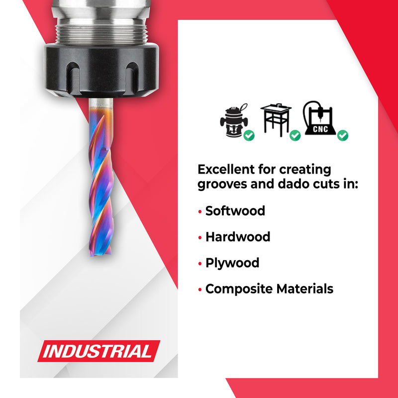 Amana Tool Spektra Extreme Tool Life Solid Carbide CNC Down-Cut Spiral Plunge Router Bit, 46054-K, 1/4 Dia x 1 CH x 1/4 SHK 2-1/2 Inch Long 3 Flute