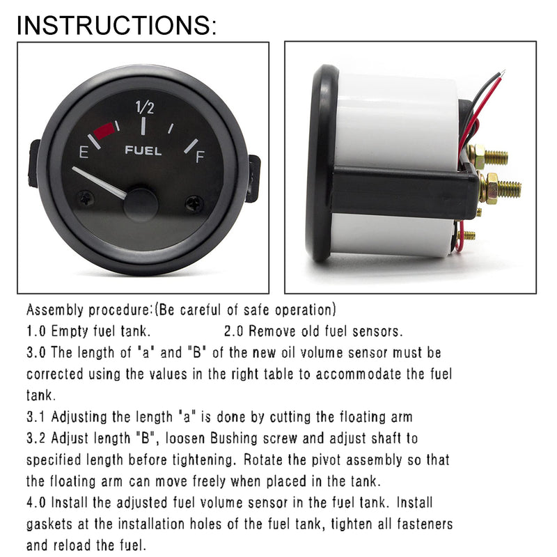 52mm Fuel Level Gauge Kit with Fuel Tank Sending Unit Boat Fuel Sender Unit Fuel Sender Fuel Water Level Sensor 2" Fuel Tank Meter 12V Universal