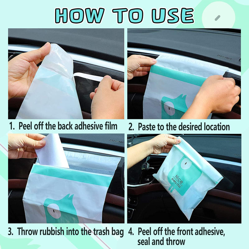 52pcs Car Trash Bags Easy Stick-On Disposable Portable Car Garbage Bags, Waterproof Leak Proof Barf Vomit Bags, Self Adhesive Cleaning Bags for Cars, Bedrooms, Bathrooms, Offices, Kitchens - Pattern A A-52 Pieces