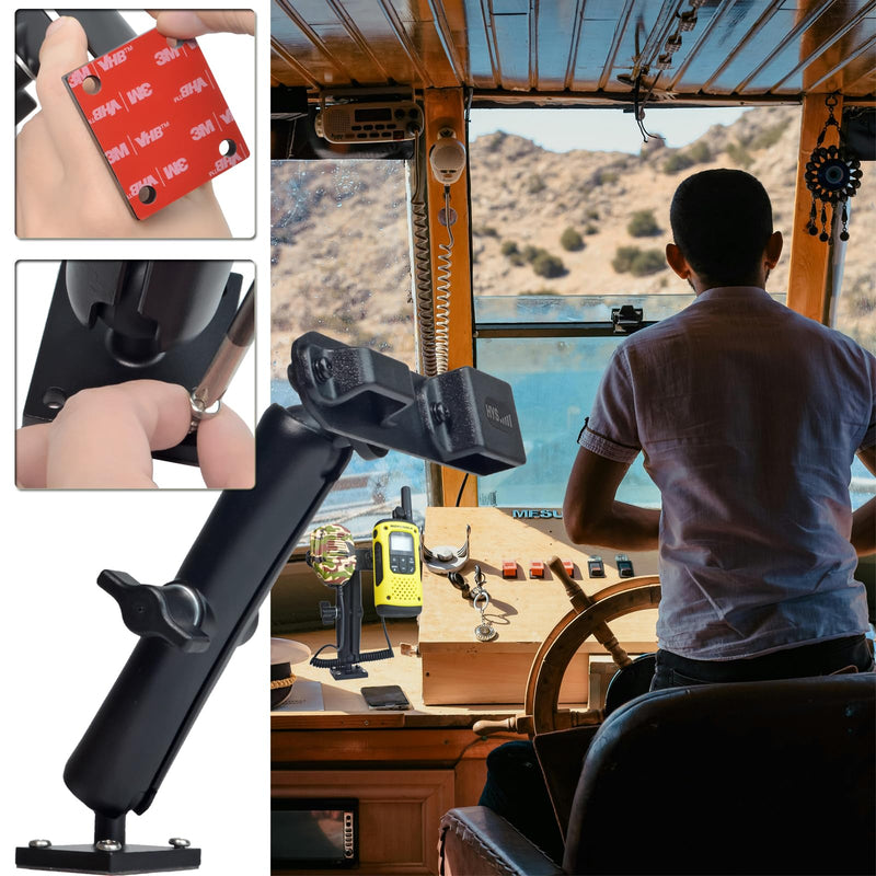 HYS Adhesive Truck & Car Walkie Talkie/Shoulder Speaker Mic Belt Clip Holder, Secure Grip, Heavy Duty Drill Base Tablet Mount, Sturdy 2-way Radio Mount for Commercial Vehicles, Trucks, Table and Wall