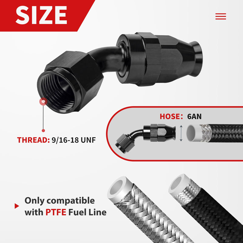 6AN PTFE Hose End Fittings Kit,0/45/90/180 Degree Fittings with Quick-Disconnect Adapters,AN Wrench Protectors & PTFE Hose Assemby Tool For LS Swap EFI System 6AN (27pcs) Black