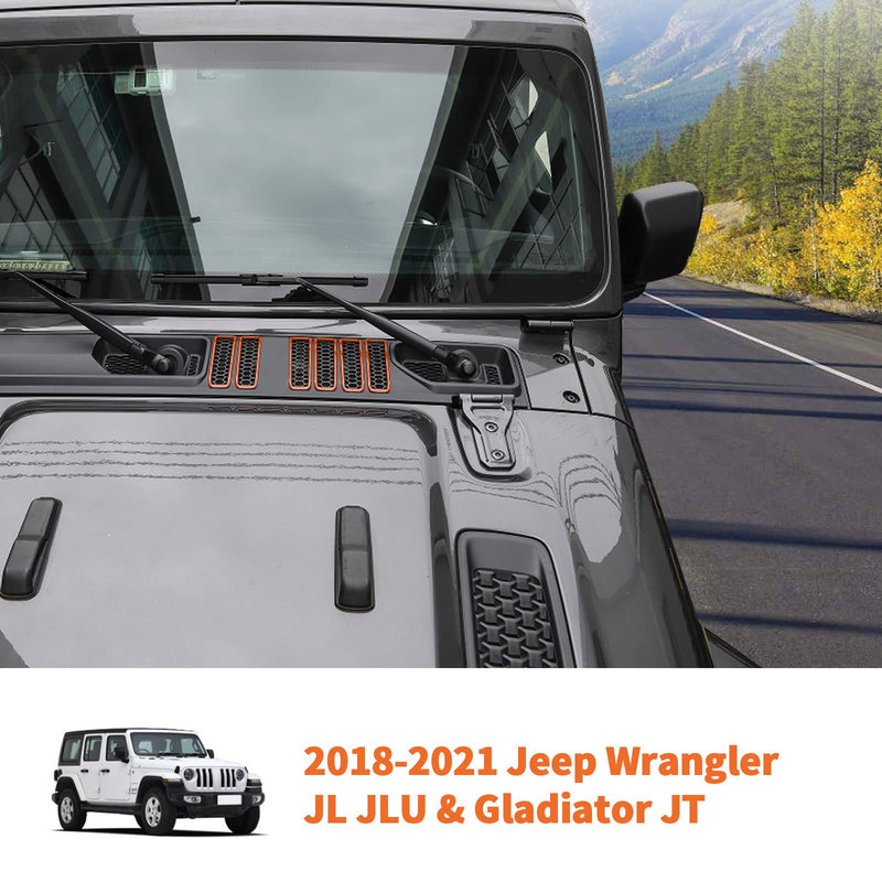 Hood Vent Cover Cowl Panel Vent Cover Trim Fit for 2018-2025 Jeep Wrangler JL JLU & Gladiator JT (Orange) Orange
