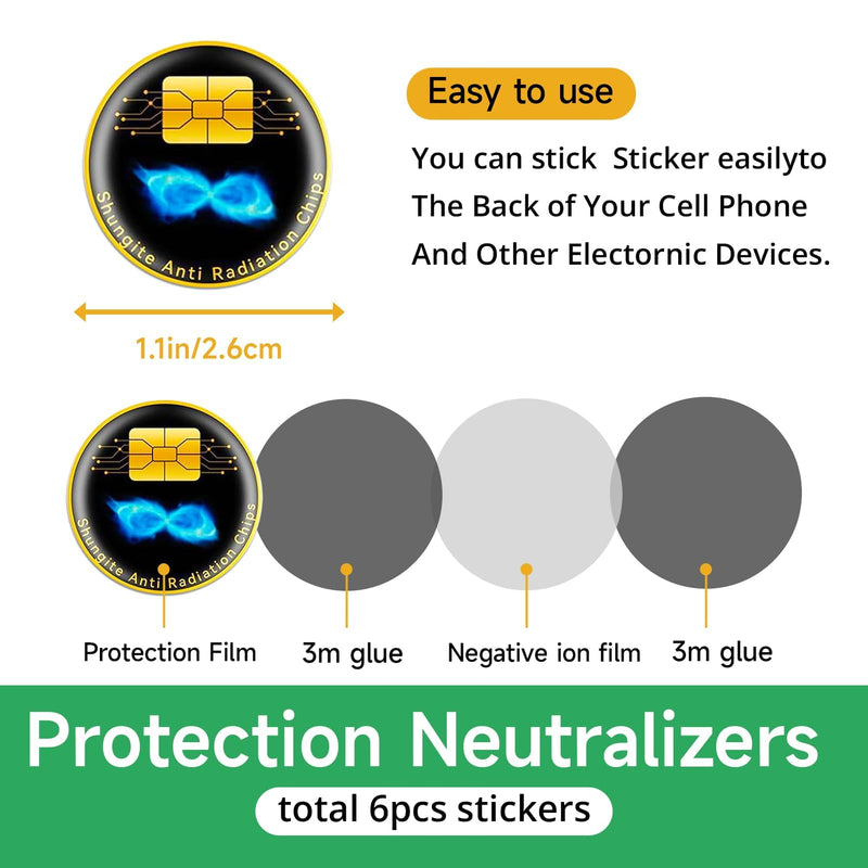 6 Pcs Cell Phone Protection Stickers Neutralizers for Smartphones, Tablets, Laptops, Computers, WiFi, TV, Monitors - All Devices Black uu 6 Pcs