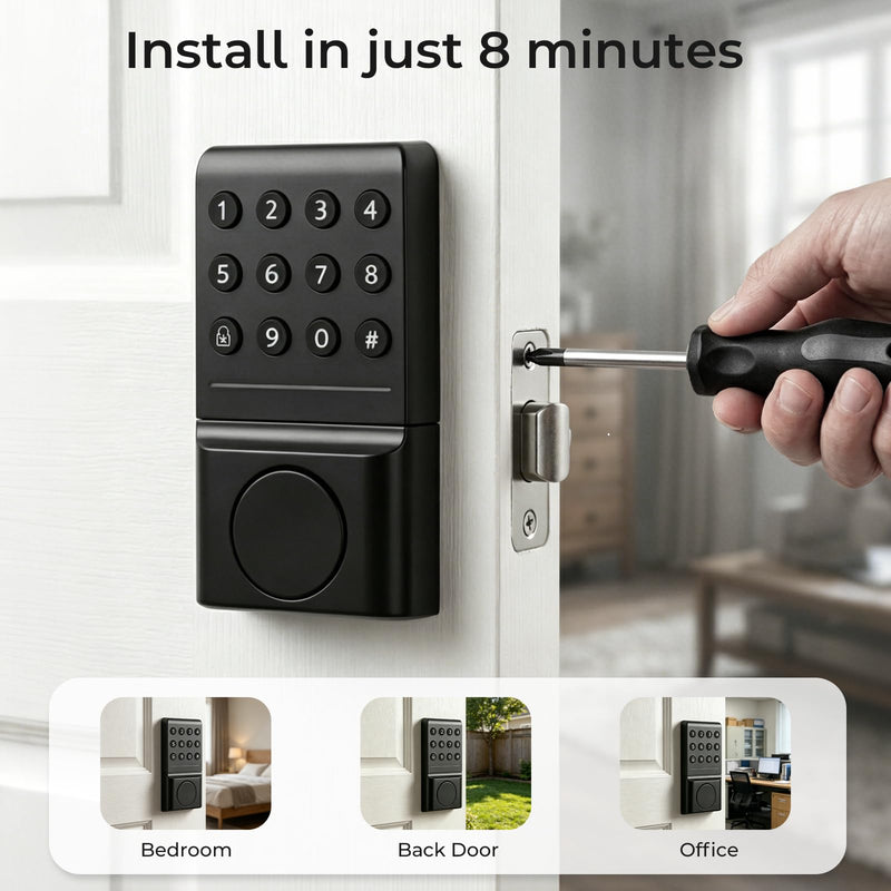 Matte Black Smart Keypad Deadbolt Keyless Entry Front Door Lock, Customizable User Codes & Auto-Lock, Easy Install (Includes 2 Backup Keys)