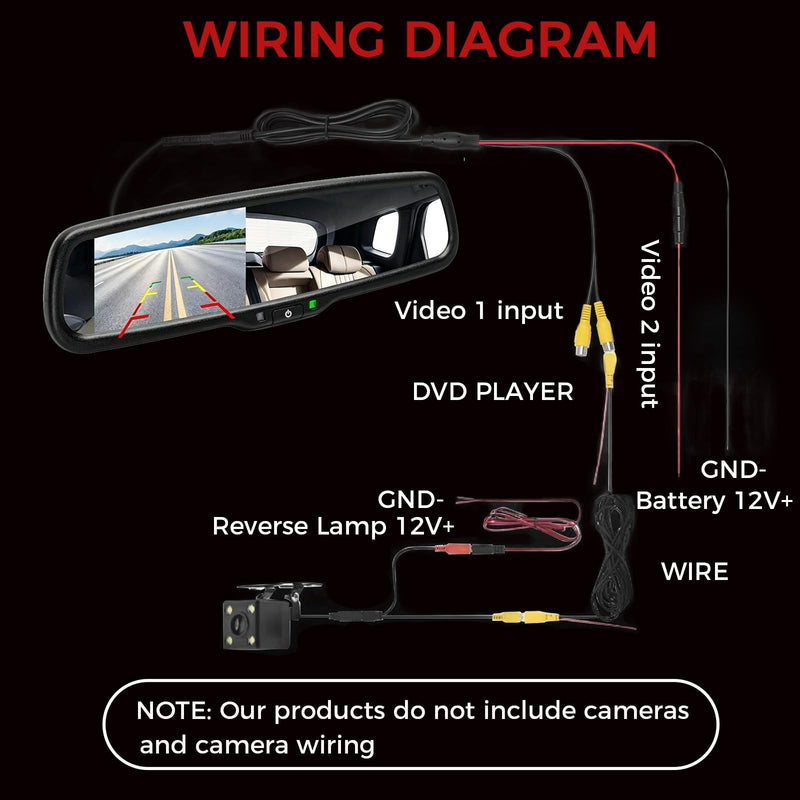 4.3 inch Car Mirror Monitor for Trucks and Vans, Auto-Dimming | 480 x 272 Resolution, 500 CD/m2 HD System, Multiple Video Inputs, With 360°Bracket, Only Supports CVBS, Auto Rear View Mirro