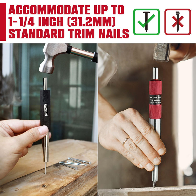 CROM Trim Nail Punch - Help Drive Trim Nails While Protecting Fingers from Hammer with Trim Nail Driver (2-Piece Set) Small - 2-Piece Set