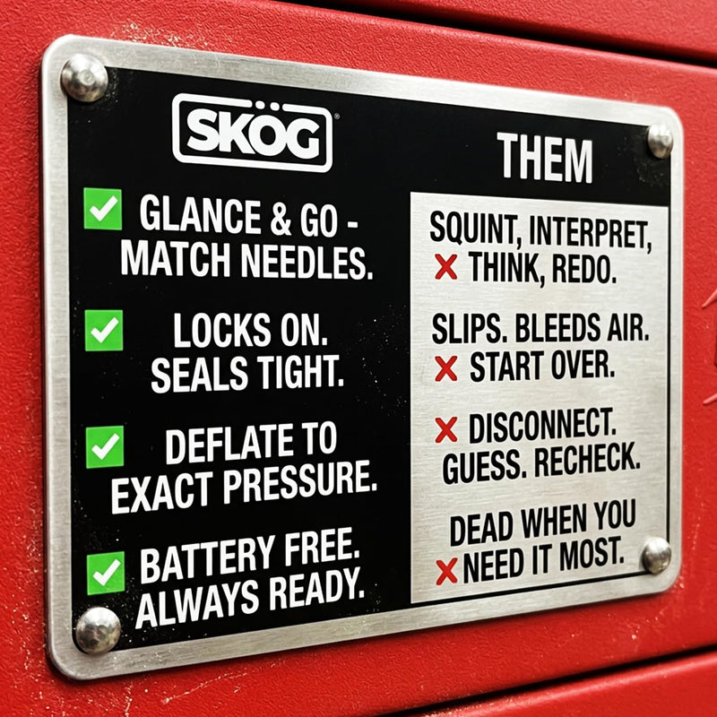 SKÖG Dual-Needle Tire Pressure Gauge 100 PSI | Leak-Free RatchetSeal Patented Quick-Connect | Cars, Trucks, Motorcycles, Bicycles | Battery Free Locking Chuck Tire Gauge 1 Pack