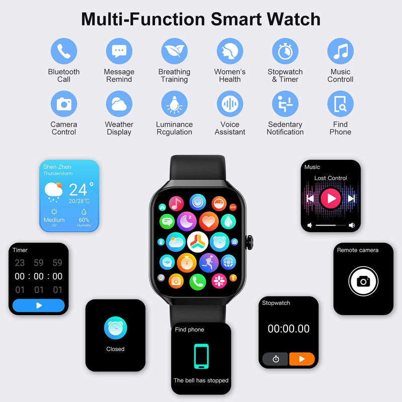 Smart Watch for Men Women (Answer/Make Call), Fitness Watch with Heart Rate/Sleep Monitor/Pedometer/Calories,2026 New Smartwatch IP68 Waterproof,113+ Sports Modes, Activity Tracker for Android iOS Pitch black