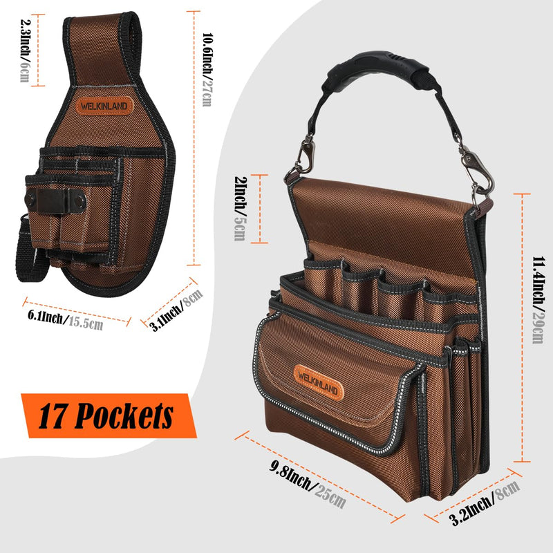WELKINLAND 7-Pocket & 10-Pocket Tool Belt Pouches Set, Heavy-Duty Electrical Tool Pouch, Quick-Access Side Tool Pouch Man, Easy-Carry Small Tool Belt, Handy Electrical Pouch For Electricians