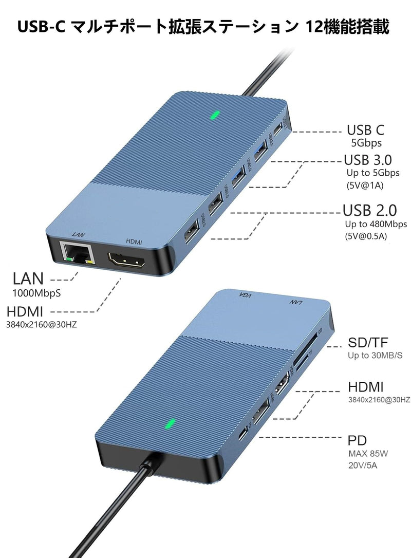 12-in-1 USB C Docking Station, 100W PD Charging, 4K Triple Display (HDMI/DP), Gigabit Ethernet, USB 3.1 Gen2 (10Gbps), SD/TF Card Reader, for MacBook/Dell/HP/Lenovo/Xiaomi/Huawei Type-C Devices