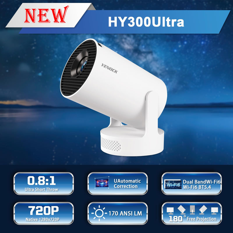 【Built-in Apps】Mini Projector WiFi and Bluetooth ,Movie Projector Compatible with TV Stick Smartphone / HDMI / USB,Support 4K Portable HD Outdoor Indoor for Home Theater with Wall/Ceiling Projection