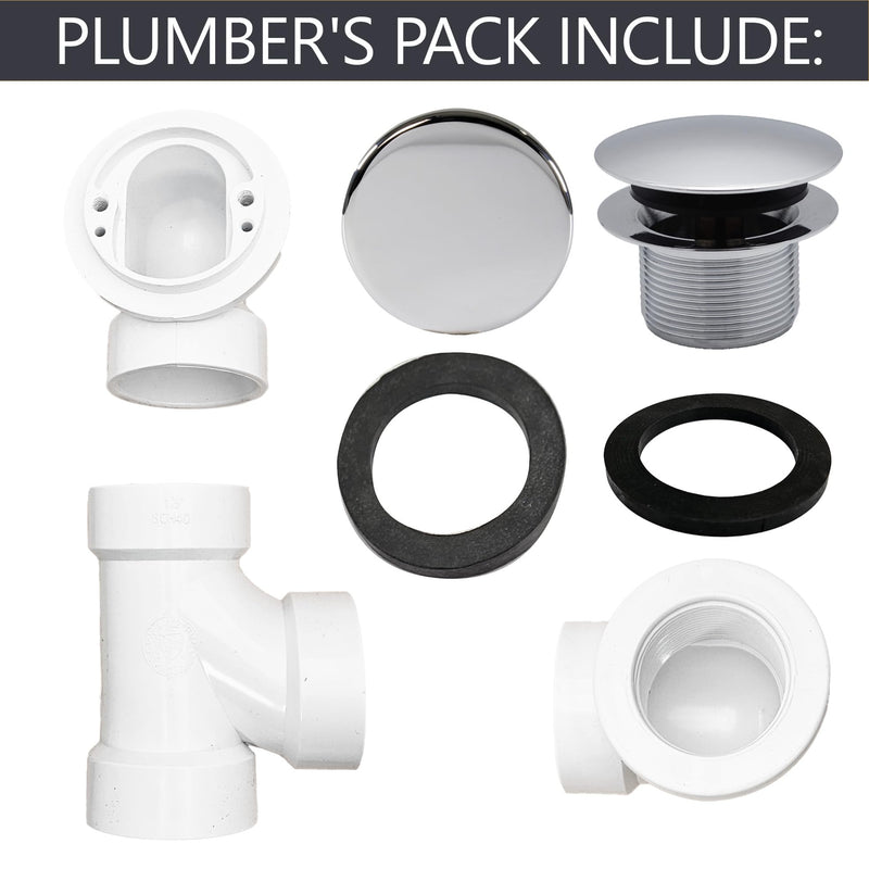 Westbrass Illusionary Overflow Sch. 40 PVC Plumbers Pack with Tip-Toe Bath Drain, Polished Chrome, D593PHRK-26
