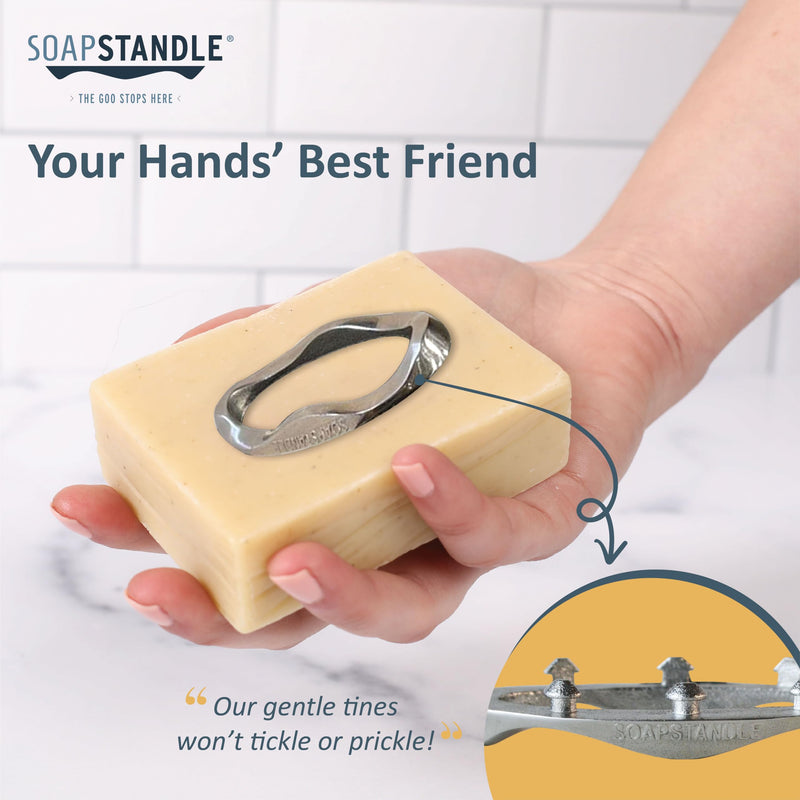 SoapStandle Bar Soap Gripper | Eco Luxury Rust Resistant Stainless Steel Soap Holder for Bath and Showers | No Goo or Mess Soap Saver Non Slip Bar Soap Holder Quick Dry Soap Stand - 1 pc.
