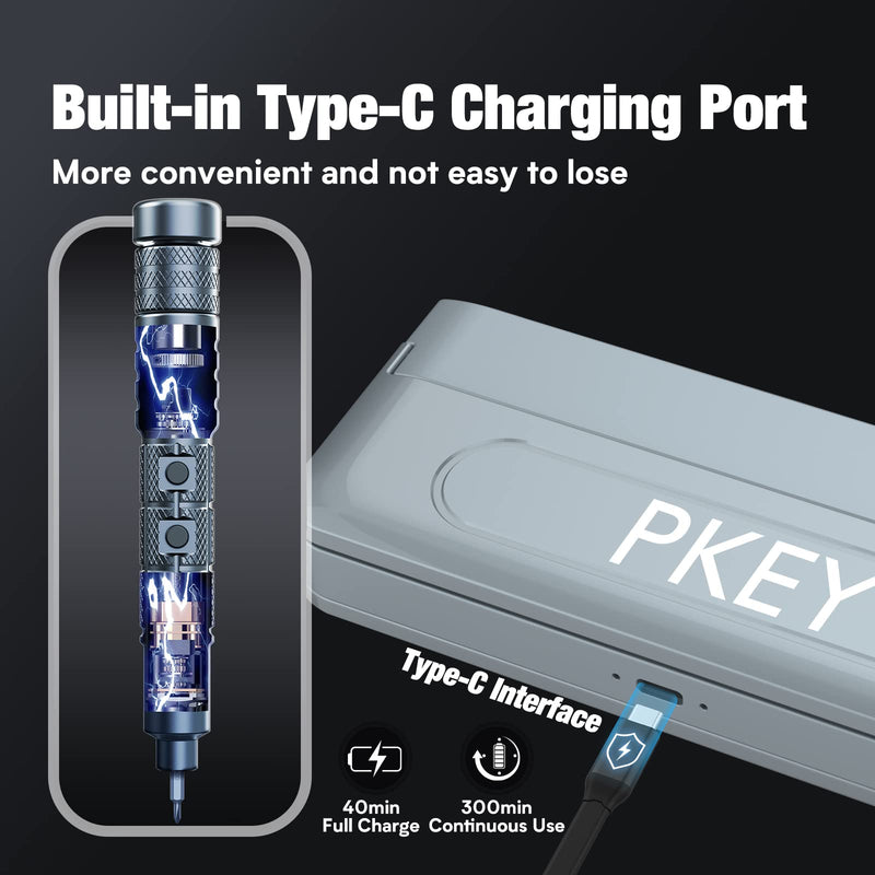 PKEY Mini Electric Screwdriver Set,Precision Electric Screwdriver， Cordless with 28 Precision Magnetic Bits, 3 Gears Torque, Overload Protection, Repair Tool Set for Phone Camera Laptop Watch CS0631A