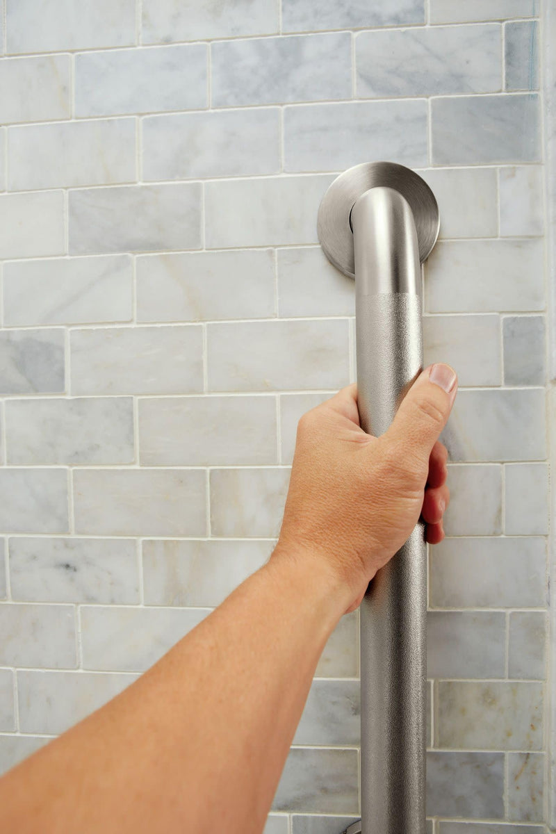 Moen Home Care Bathroom Safety 18 Inch Stainless Steel Handicap Grab Bar for Bathtub and Shower, Slip Resistant Finish, Elderly Assistance Product, Polished Brass, R8918P Peened