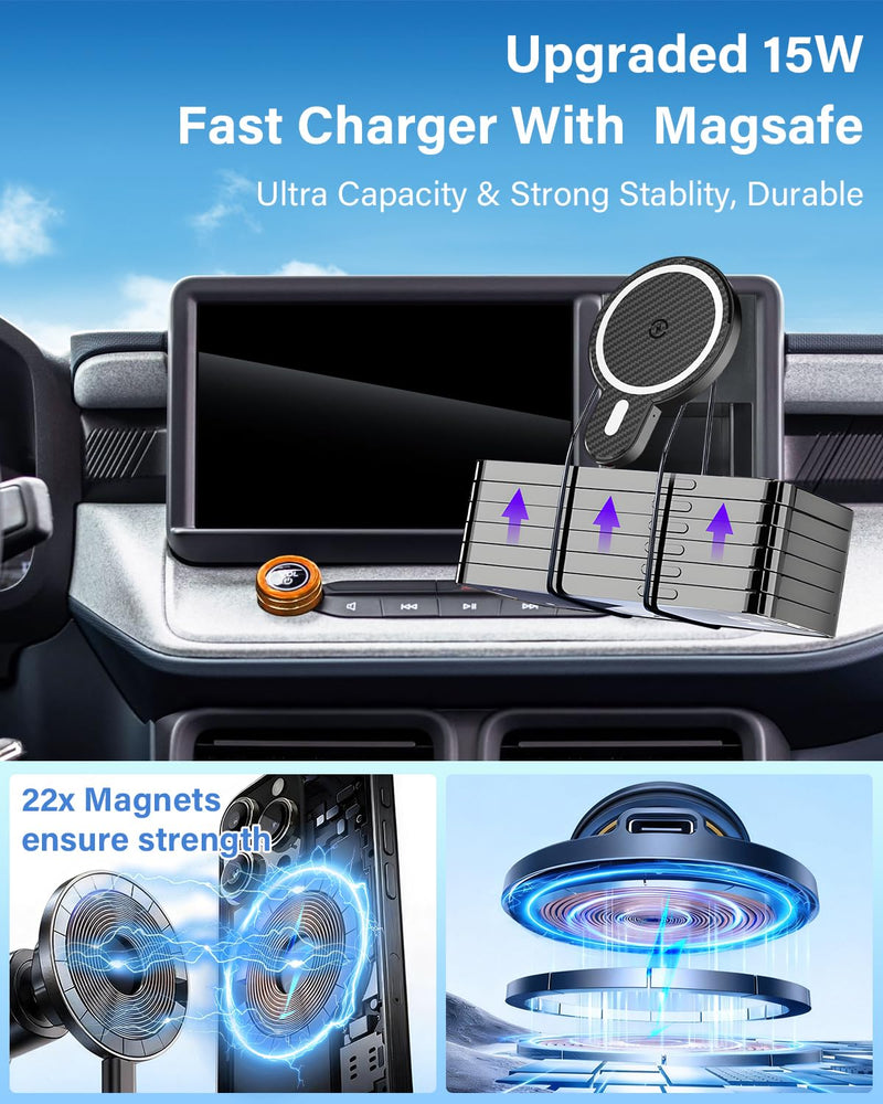 PZK Cubby Insert Wireless Charger Phone Holder for Ford Maverick 2022-2024 | With Strong Magnetic 15W Fast Wireless Charging Magsafe Car Phone Mount With Stroage Box Trunk Dash Mount 360° Rotation Ford Maverick 2022-2024（Cubby Insert Box)