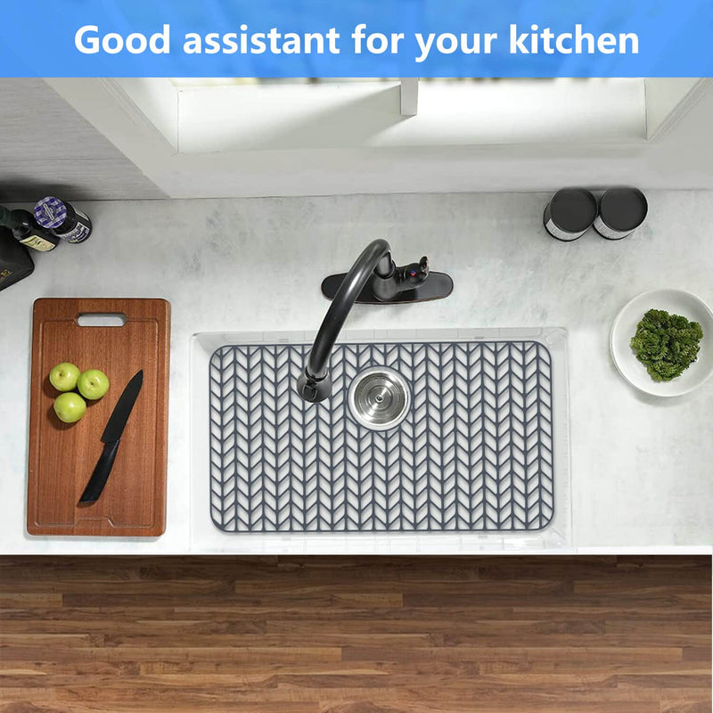Sink Protectors for Kitchen Sink 26"x 14"Rear Silicone Sink Mat | Various sizes and styles,Protector for sinks and dish,Withstand to 500F,Food-grade silicone .Non-slip and raised feet 26"x14" Rear Gray