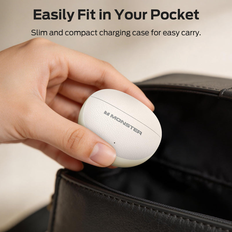 Monster N-Lite 310 True Wireless Earbuds, Bluetooth 6.0 Headphones Deep Bass, Earbuds with ENC Noise Cancelling Mic for Clear Calls, 32H Playback, Bluetooth Earbuds for Laptop/Phones/Sports, White