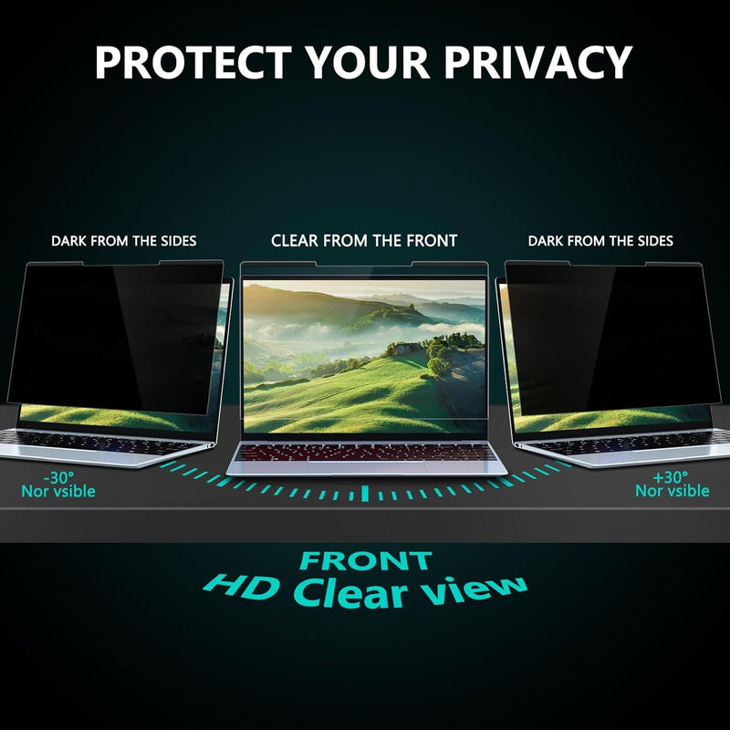 FILMEXT Magnetic Laptop privacy screen 14 inch for 16:9 Widedisplay, Removable Laptop Privacy Screen Shield Anti Glare Blue Light Filter for HP/Dell/Acer/Lenovo/Asus Black Privacy 14 inch 16:9