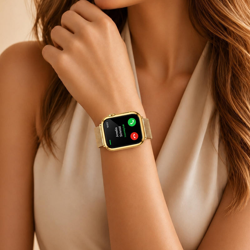 Gold Case with Screen Protector for Apple Watch 42mm Series 11 10 | Built-In Tempered Glass, Hard PC Shell, Touch Sensitive, HD Clear, Shatterproof Protective Design Gold 42mm (Series 11 10)