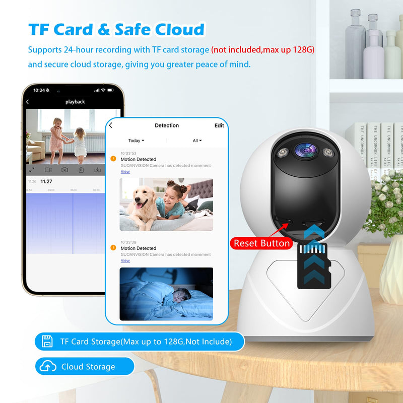 3MP Indoor Security Camera, 5G WiFi 360° Pan/Tilt Home Cameras for Baby Monitor/Pet/Elder/Kids/Bedroom, Auto-Focus and Zoom,Motion Tracking,2-Way Audio,Siren,3 Night Vision,Cloud&SD Card S800-2Pack