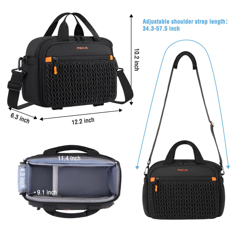 MOSISO Camera Bag, DSLR/SLR/Mirrorless Photography Shoulder Bag, Black | Wheat Ear Quilted Padded Camera Case with Rain Cover & Bottom Tripod Holder Compatible with Canon/Nikon/Sony