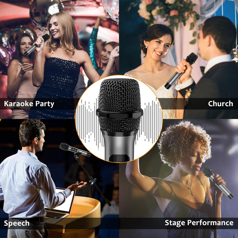 VeGue Wireless Microphone, UHF Cordless Dual Handheld Dynamic Mic Set with Rechargeable Receiver, for Karaoke Party, Voice Amplifier, PA System, Singing Machine, Church, Wedding, Meeting, 200ft (WM-2) Black