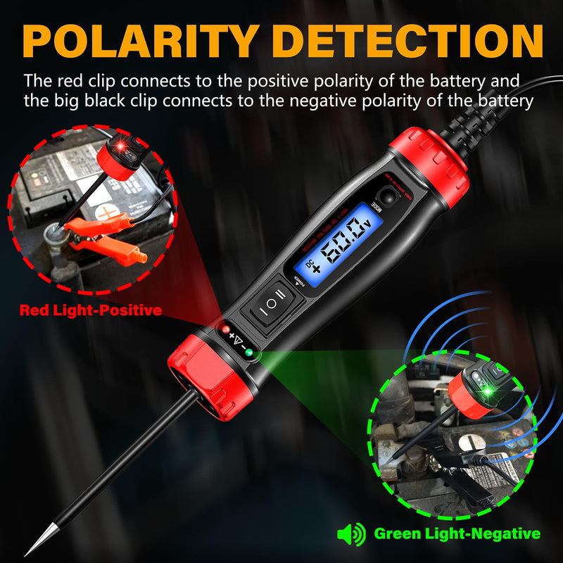 Power Circuit Probe Tester, 5-60V DC LCD Digital Automotive Test Light, Auto Voltage Tester with Voltmeter&Illumination, Car Fuse Relay Component Continuity Frequence Electrical Test Tool
