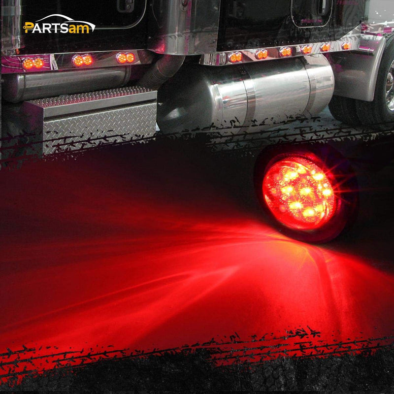 Partsam 5Pcs 2 Inch Round Led Marker Lights 9 Red Diodes Smoked w Reflectors Truck Trailer Rv Flush Mount Waterproof 12V 2 Round Red Led Marker Lights Kits with Grommets and Pigtails