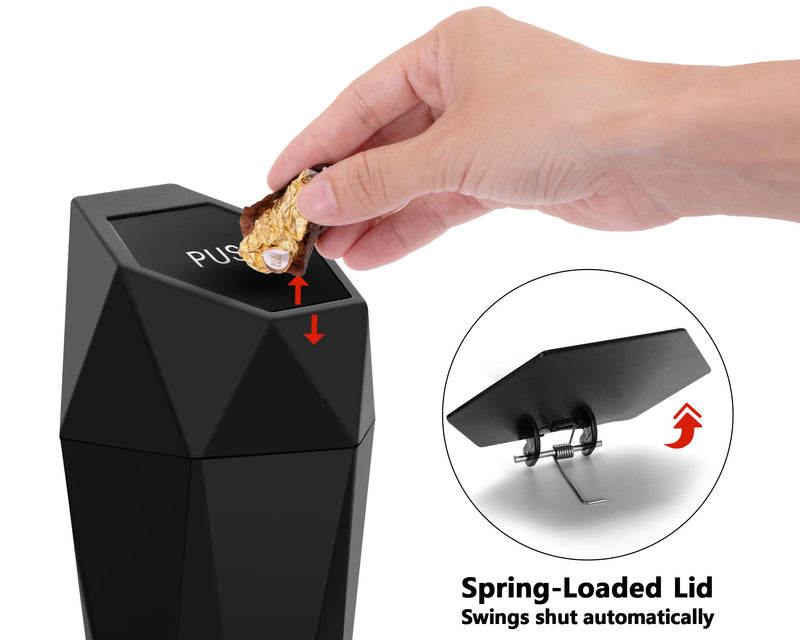 Ginsco Car Trash Can Cup Holder, 2 Pack Mini Trash Can with Lid, Car Accessories for Interior, Leakproof Small Trash Cup for Home with Additional 2 ABS Hooks and 90pcs Trash Bags Black 600ml x 2