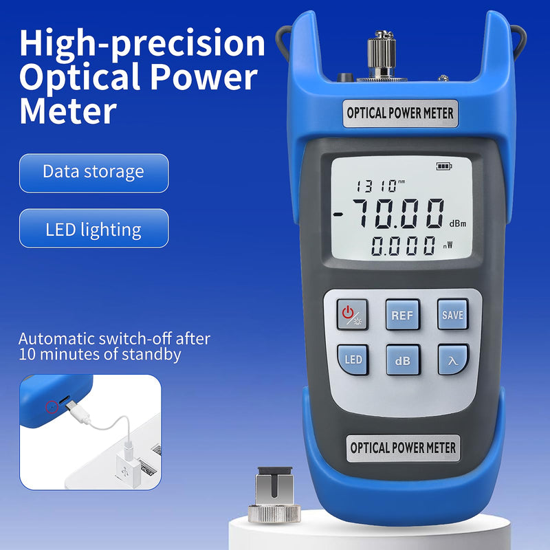 2-Piece Rechargeable high-Precision Optical Power Meter A-C710A (-70~+10dBm) Fiber Tester & Fiber Optic Test Pen 15,Suitable for SC/FC/ST/LC Interface, with 1 FC-LC Adapter