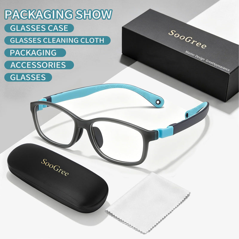 SooGree Blue Light Glasses for Kids,Blue Light Blocking Glasses for Screens Mobile TV,Computer Gaming Grasses-Anti Eye Strain Age 9-13 （gray）