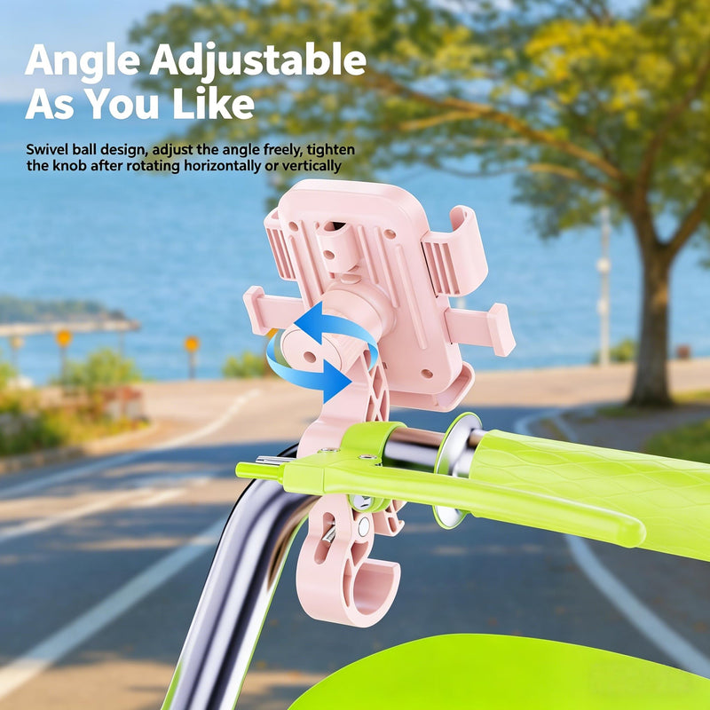 Stylish Pink Bike Phone Mount for Women | Universal 4.7"-7.2" Phone Mount, Anti-Shake 360° Handlebar Holder w/Helmet Mount for Bike Motorcycle Scooter Treadmill