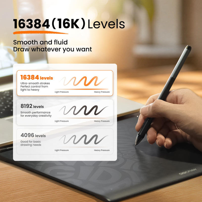 DIGIDRAW T410 Wired Drawing Tablet 6x4 Inch | 16384 Pressure Levels, Battery-Free Stylus, Paper-Like Texture, For Beginner Sketching, OSU Gaming & Online Class