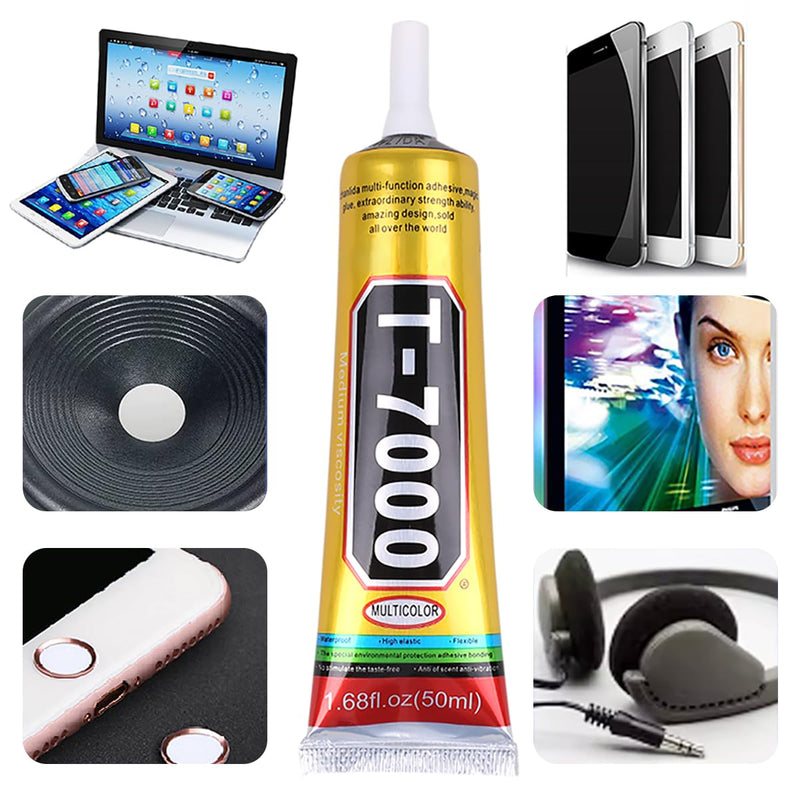 T7000 Black Glue for Cell Phones Mobile Repair Tools kit with Precision Tip, 4Pcs 15ml 50ml 110ml Waterproof Glue Speaker Earphone Electronics Computer Tablets LCD Screen Super Adhesive T-7000 Sealant 4Pcs Bulk T7000 Black Glue with repair tools kit