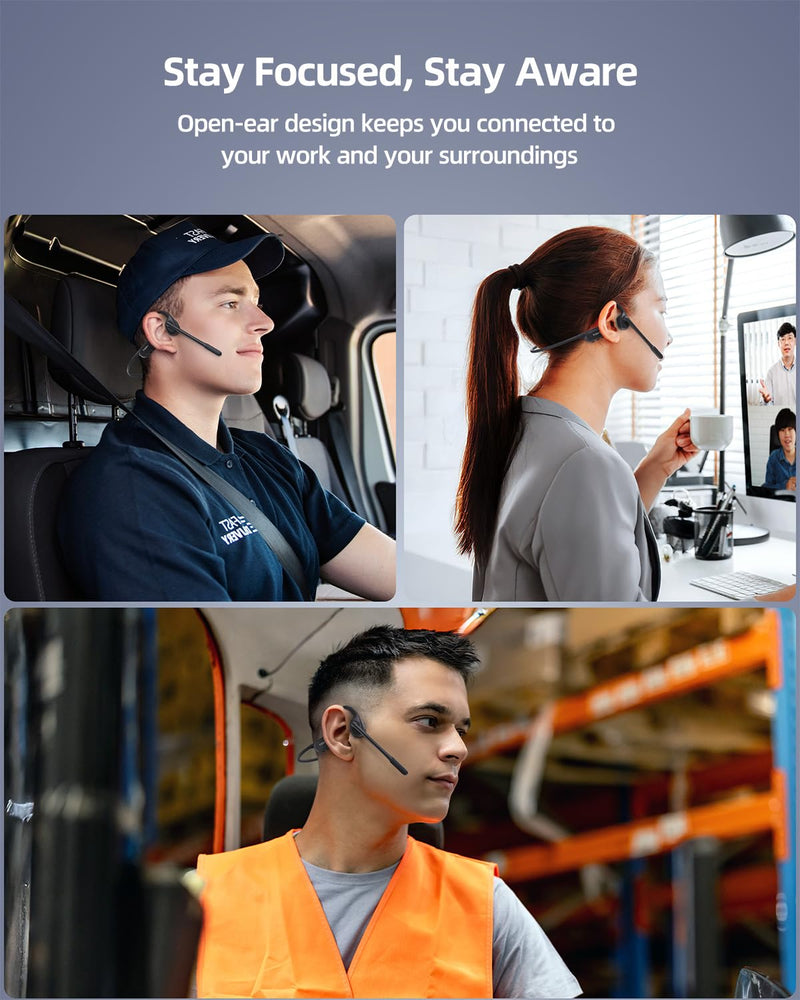 Open-Ear Bone Conduction Headphones with Mic, Trucker Bluetooth 6.1 Headset with ENC DSP Beamforming Noise Canceling Mic, Mute Button 17H Play Dual Connect for Work Calls, Truck