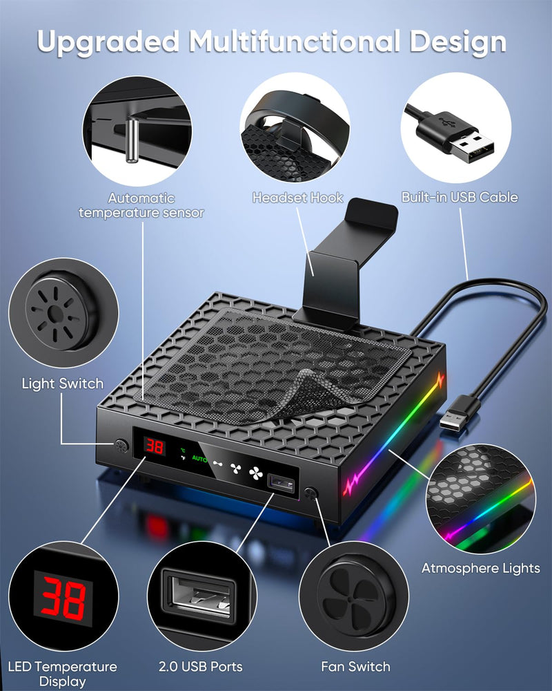 [LED Display] Auto Cooling Fan for Xbox Series X with 9 RGB Light Modes | Cooling System Adjustable by Temperature for Xbox Series X Console, Cooler&Light Switch, Headset Hook, USB Port, One Consoles