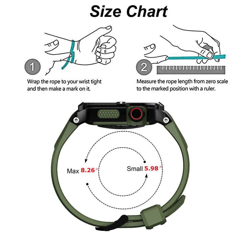 T-ENGINE Metal Case Compatible with Apple Watch Series 7/8/9 (45mm) for se Series 6/5/4 (44mm), One-Piece Metal Case with TPU Band for 45mm 44mm Black+Army Green 44mm-Series 6 SE 5 4