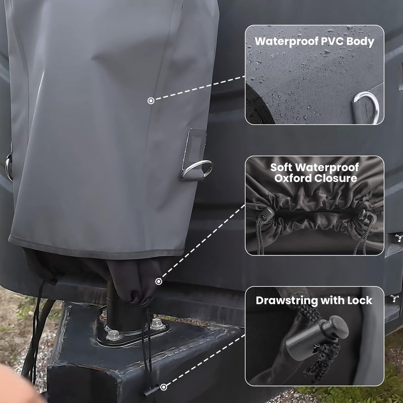 RV Electric Tongue Jack Cover – Heavy-Duty Waterproof Gray Cover with Chain Hooks, Weather-Resistant, UV-Protective Trailer Jack Guard – Universal Fit for Outdoor RV Camper Accessories