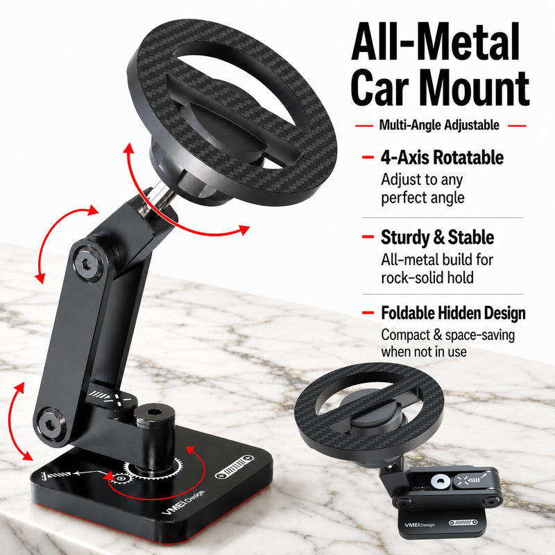 Foldable Hidden Tesla Phone Mount, All-Metal 360° Adjustable MagSafe Powerful Magnetic Car Holder Fits All Phones, Tesla Accessories for Model 3 Model Y Cybertruck