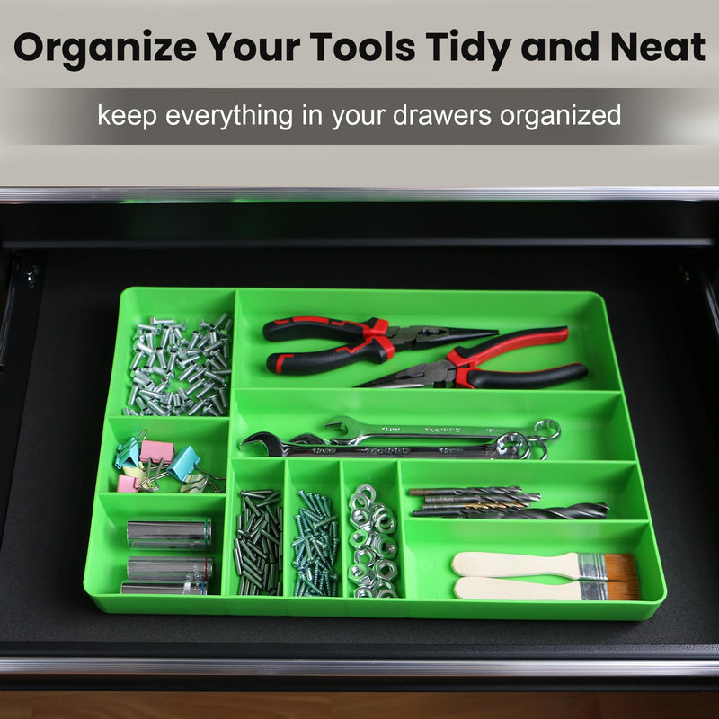 10-Compartments Tool Box Organizer Tray (2, Green) | Stackable Design, Drawer Organizer Tray, Tool and Parts Tray, Holder for Small Parts 2