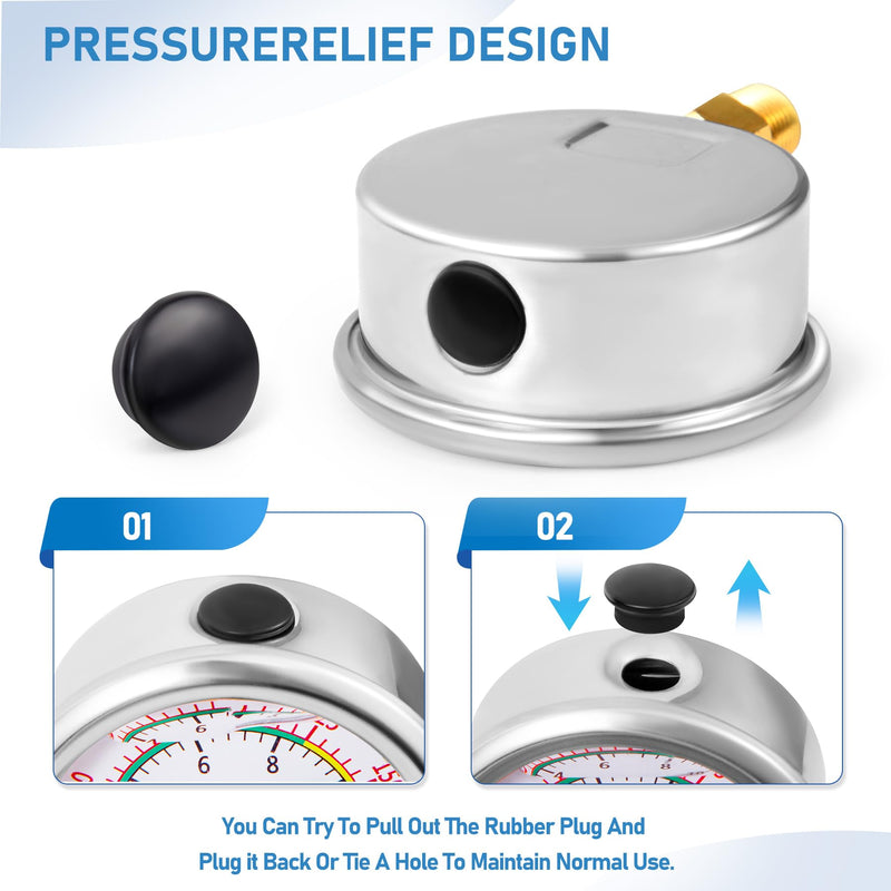 Water Test Pressure Gauge Kit,2.5" Dial+12" EPDM Rubber+1/4" Lead-Free Valve+1/4 to 3/4 Adapter,0-200PSI/0-1.4MPA（Stainless Steel/Color）,Blue Kit Kit | Blue