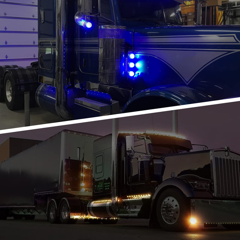 Partsam 1Pc Dual Revolution Watermelon Light, Amber 17LED Turn Signal/Marker Lights to Blue Auxiliary Light, Underglow Lights Compatible with Freightliner Kenworth Peterbilt Trucks Amber/Blue