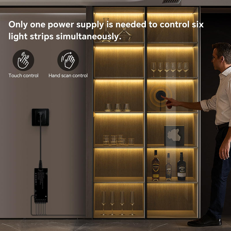 6-in-1 Black PCB COB LED Strip Light,12V Touch Dimable LED Recessed Lighting Kit,3.3Ft Self-Adhesive Under Cabinet Lighting 3000K with 36W Adapter for Wood Slat Wall Panels, Headboards, Cabinet,Shelf Warm White-3000K 6 Roll 3.3Ft