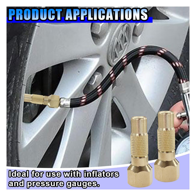2PCS Car Tire Air Chuck, Heavy-Duty Screw on Tire Air Chuck with 1/4'' NPT Thread, Brass Twist-on Chucks for Inflator Gauge and Compressor, Universal Car Accessories
