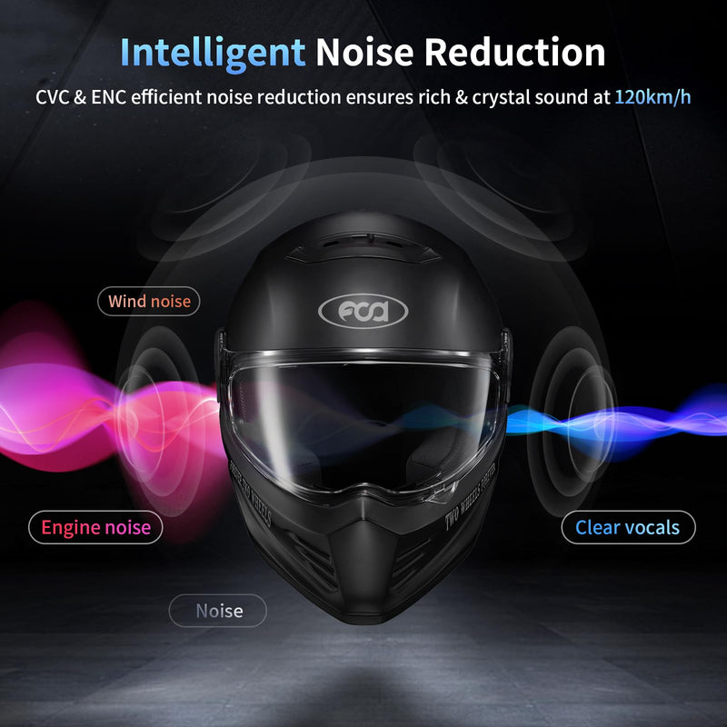 Fodsports FX-S Motorcycle Bluetooth Headset V5.4, 2-Way Helmet Intercom Communication System with IP67 Waterproof, CVC Noise Cancellation, Hands-Free Music/Call, 2 Type Mics, Black, 1 Pack Single Pack