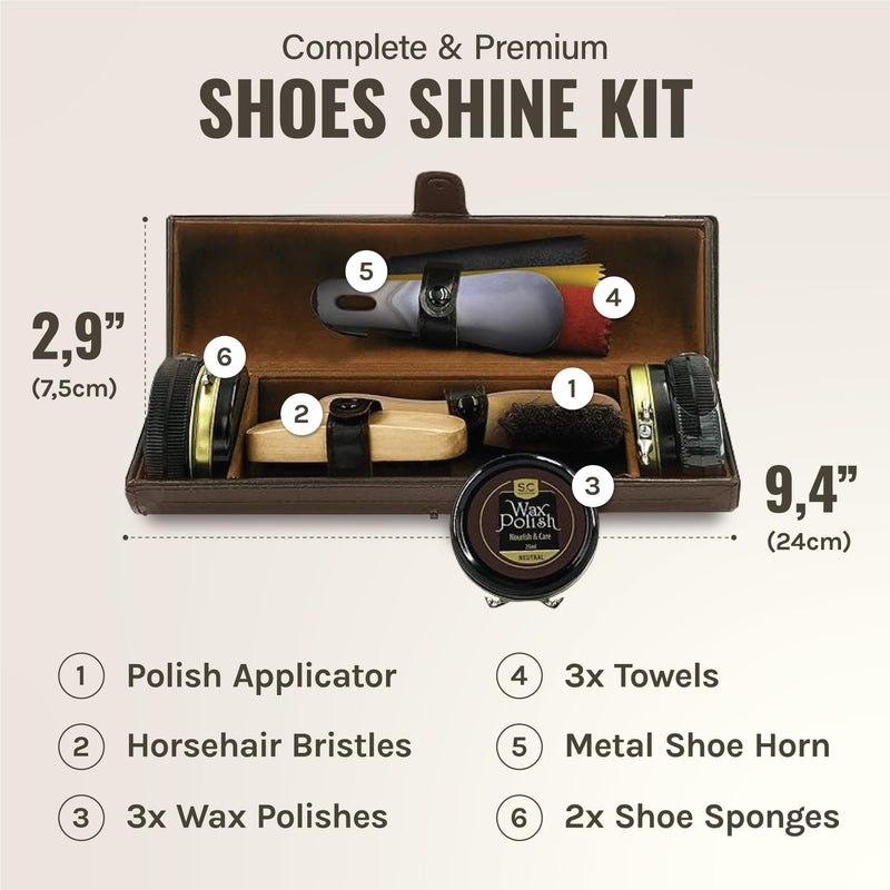 Stone and Clark Original Shoe Polish & Care Kit - Leather Shoe Shine Kit for Men & Women Dark Brown